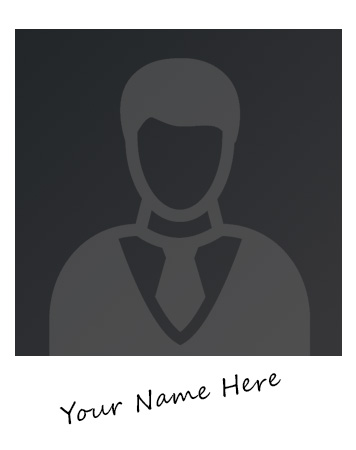 Join Our Team Headshot Silhouette of a person wearing a tie, with a dark background and the text "Your Name Here" at the bottom.